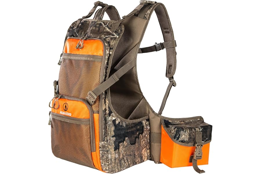 ALLBLESSED Upland Bird Hunting Vest- Orange Camo Game Vest tactical vest | Upland Bird Vest with Game Pouch, Pheasant, Quail,