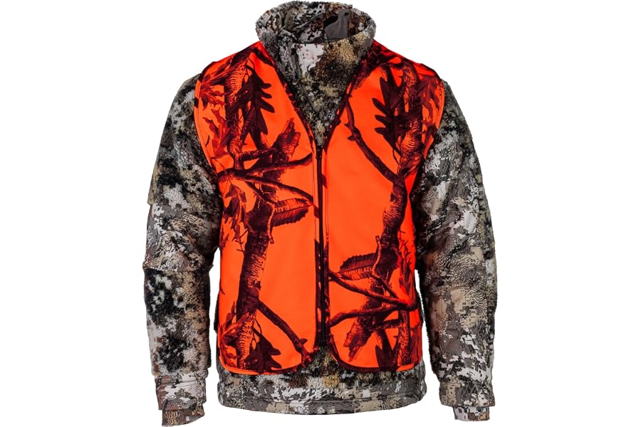 Blaze Orange Deer Hunting Vest, Hi-Vis Ultra-Quiet Waterproof Safety Vest | 500+ sq in bright panel visible at long range; me