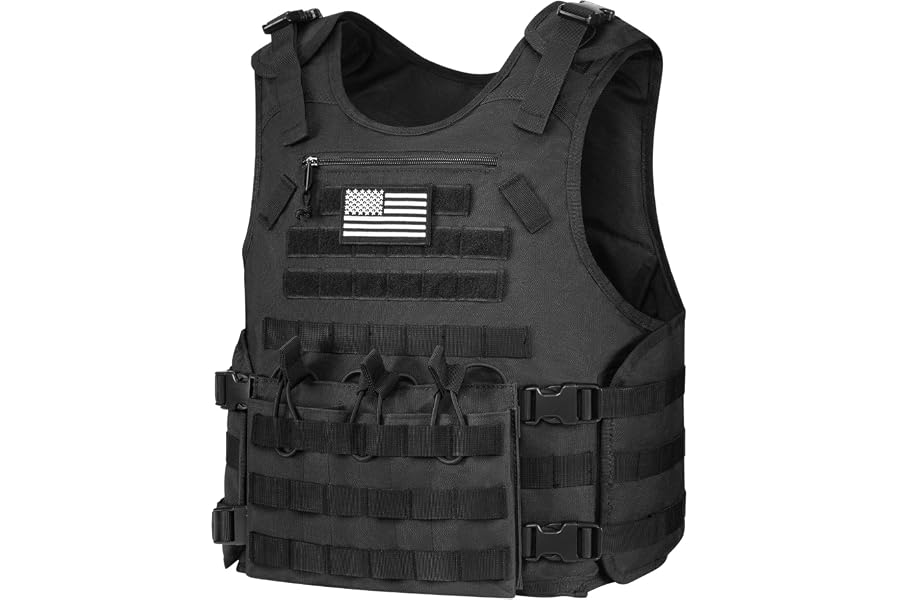 GENILU Outdoor Vest Quick Release Molle Vest Adjustable Size | Outdoor Vest, Large Capacity with Zipper Bag, Three Removable