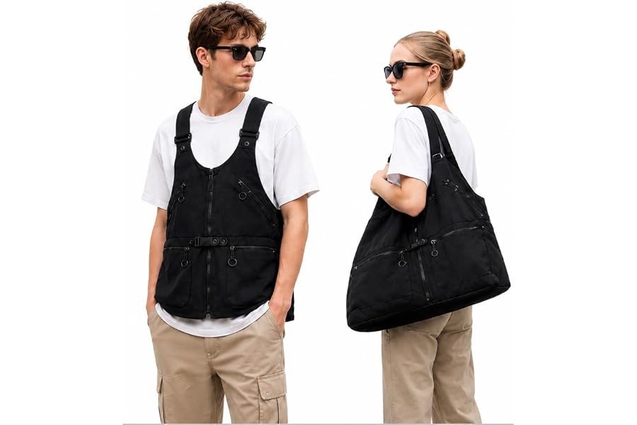 jijingtansuo 2-in-1 Vest Backpack for Men & Women, Convertible Utility Vest Bag with Multiple Pockets, Lightweight Outdoor We