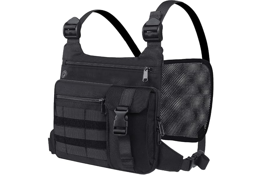 KINGSLONG Running Vest, Chest Bag for Men, Chest Pack, Hiking (A-Black) | Lightweight Tactical Chest Pack, CCW, EDC Travel Ch