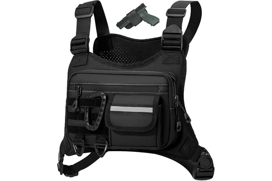 Muserise Outdoor Chest Bag For Men, EDC Chest Pack With Built-In Phone Holder, Lightweight Chest Rig Pouch