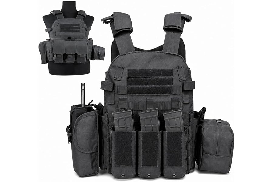 Veasunverse Tactical Vest for Airsoft Paintball with Accessories Adjustable for Hunting & Outdoor Training